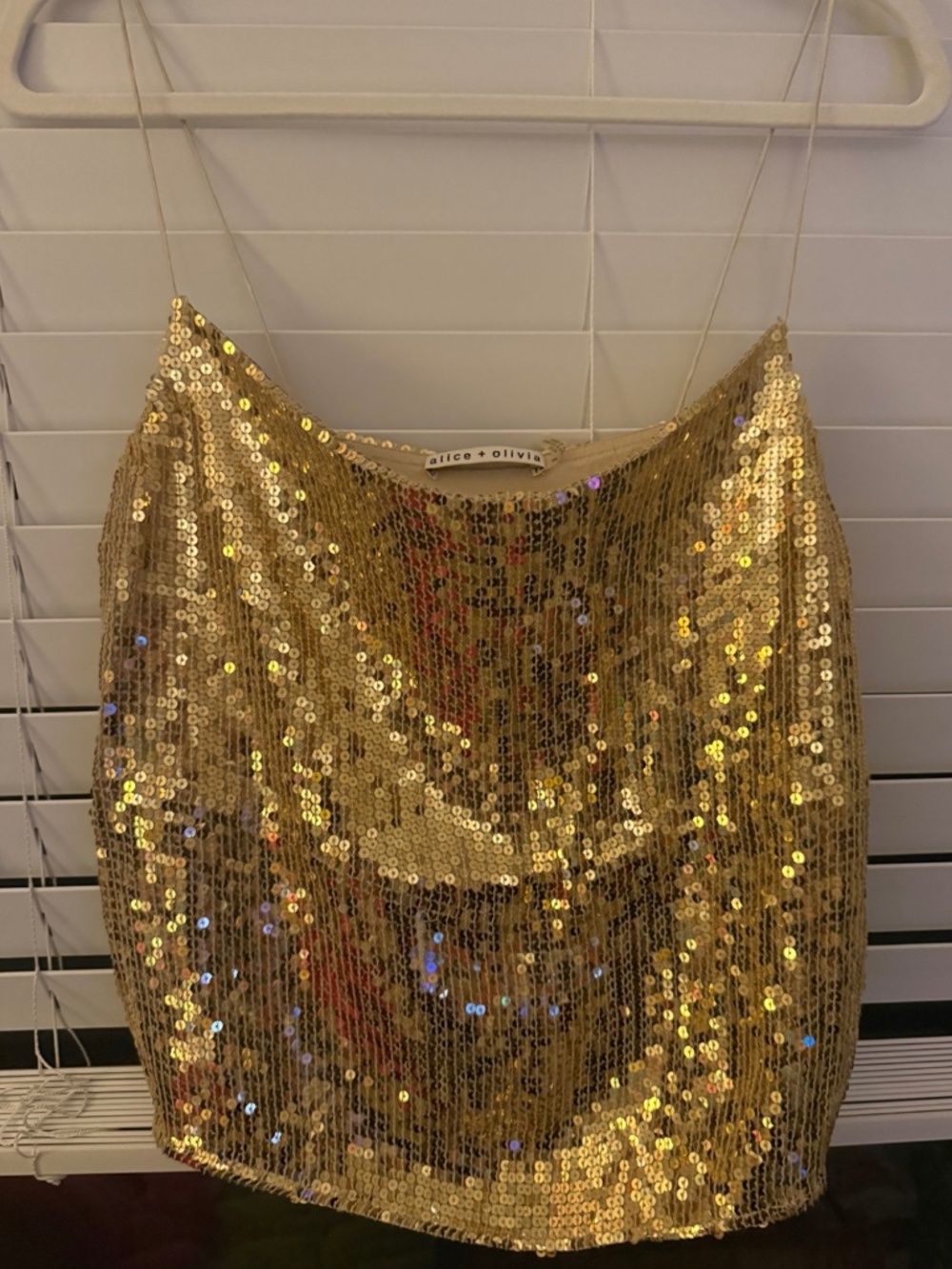 Alice + Olivia XS Gold Sequin Cowl Neck Camisole Party Cocktail Top